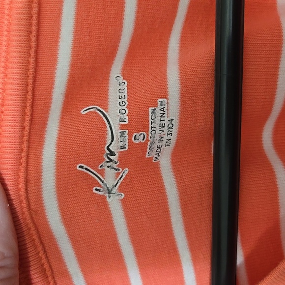 KIM ROGERS CORAL WHITE STRIPE 3/4 SLEEVE LADIES SMALL SHIRT GUC - Picture 2 of 4